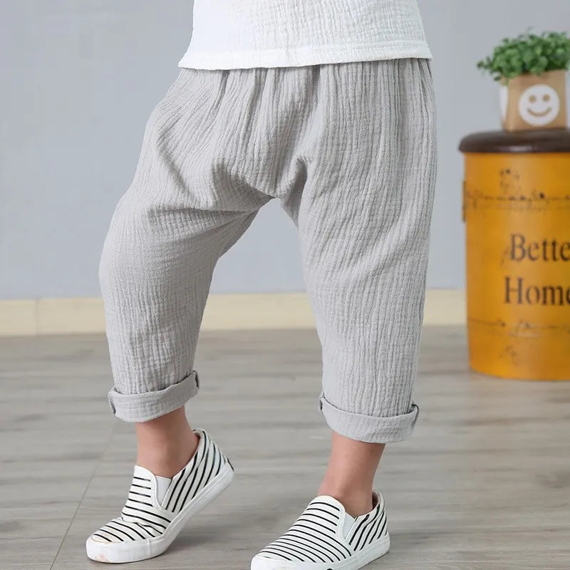 Solid Color Linen Children Pants