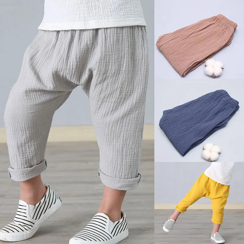 Solid Color Linen Children Pants