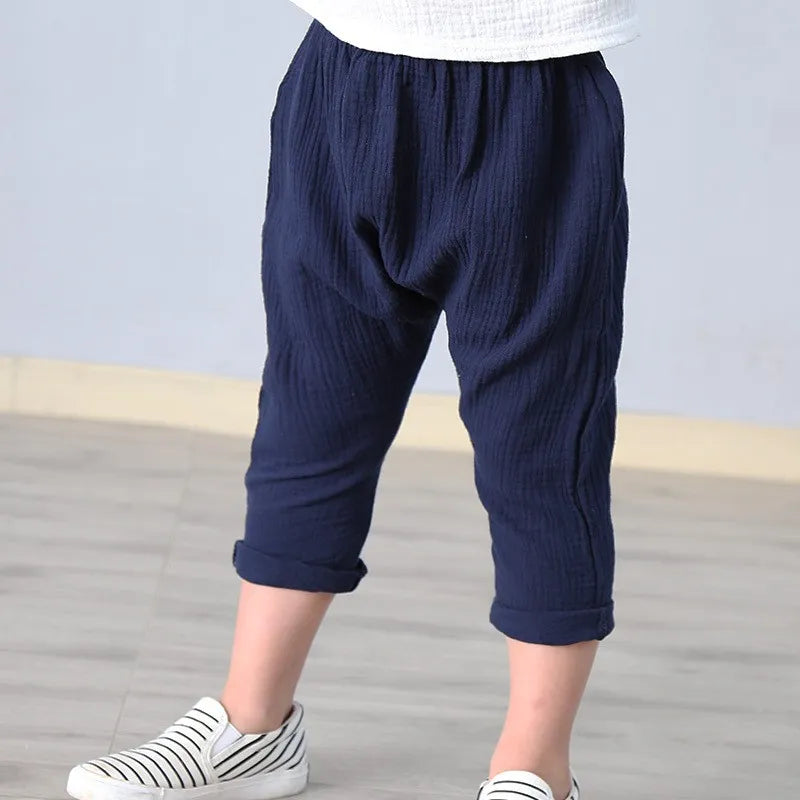 Solid Color Linen Children Pants