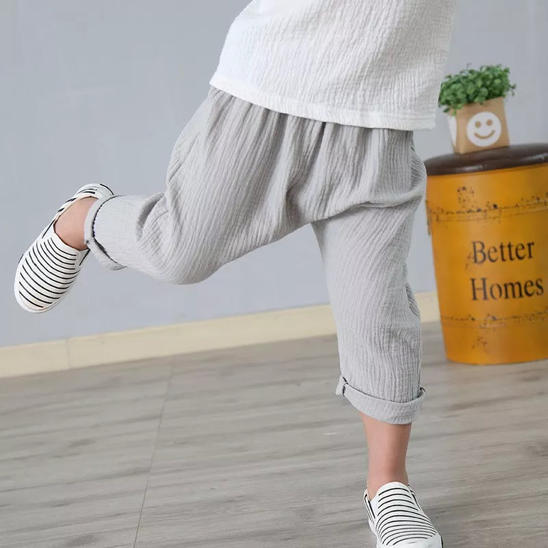 Solid Color Linen Children Pants