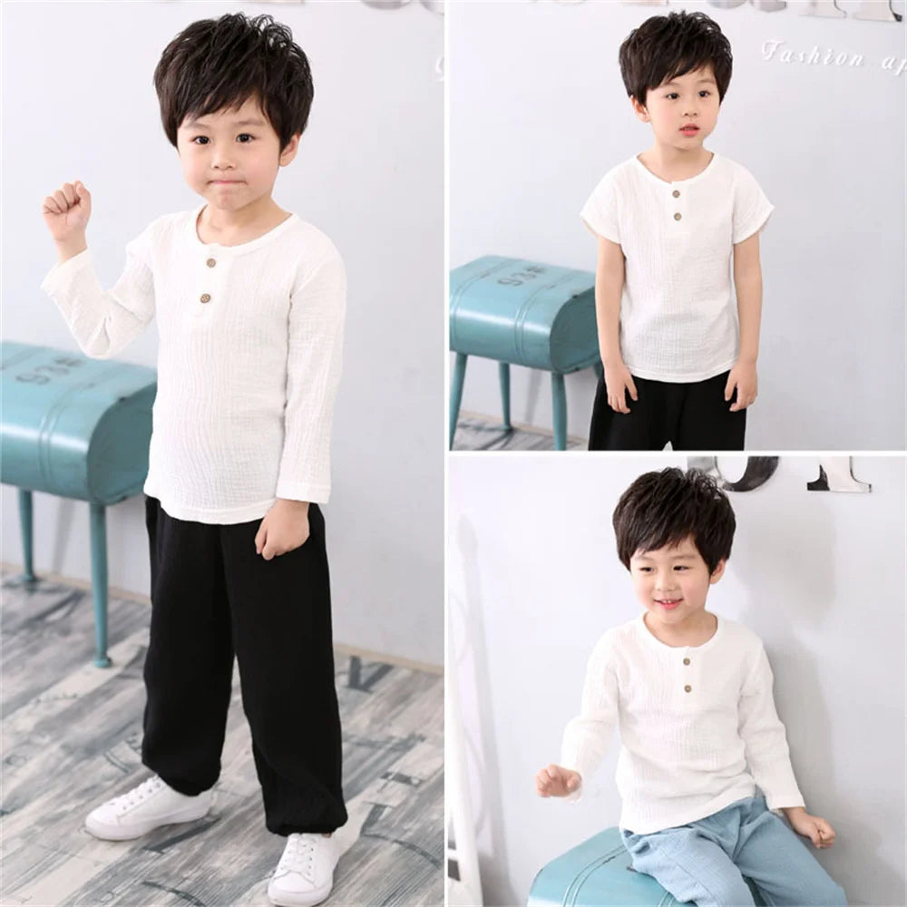 Fashion Linen Pleated Boys T-shirt