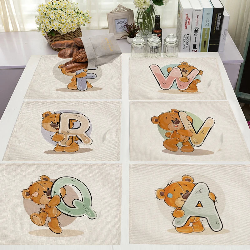 A-Z Print Cotton Linen Table Mats