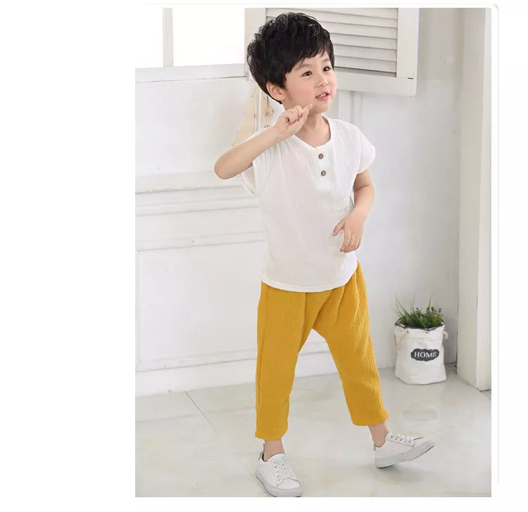 Fashion Linen Pleated Boys T-shirt