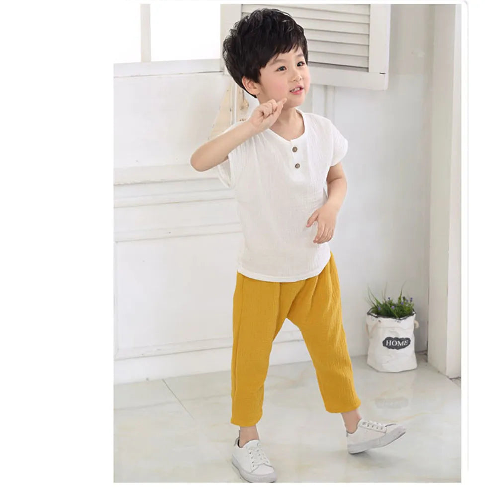 Fashion Linen Pleated Boys T-shirt